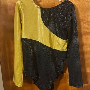Girls Black & Gold Long-Sleeve Dance Leotard